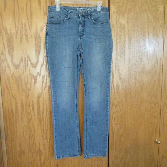RIDERS BY LEE WOMEN'S SZ 8 M JEANS MED BLUE SLUB STRETCH DENIM MID RISE STR8 LEG - Picture 1 of 11